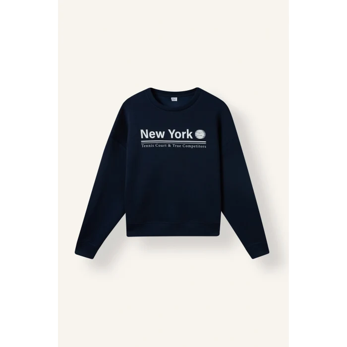 Defacto H4698AXIN187 İndigo Oversize Bisiklet Yaka New York Baskılı Modal Sweatshirt