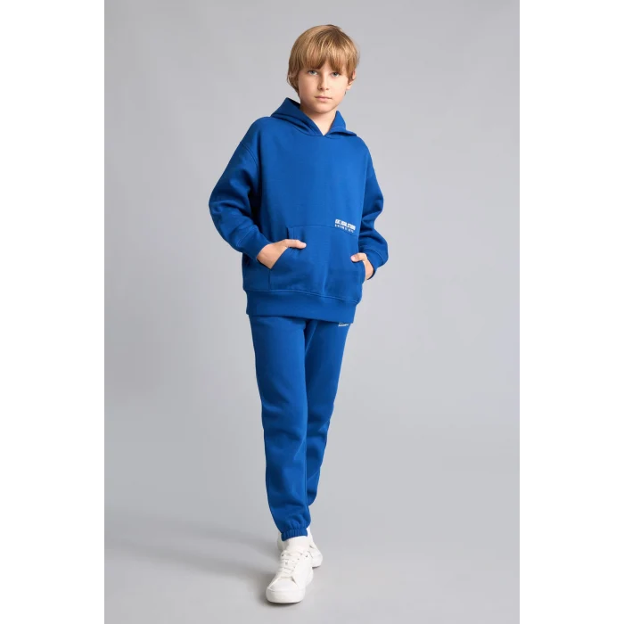 Defacto H9685A8BE842 Mavi Baskılı Lastikli Paça Kalın Kumaş Jogger Eşofman Altı Erkek Çocuk