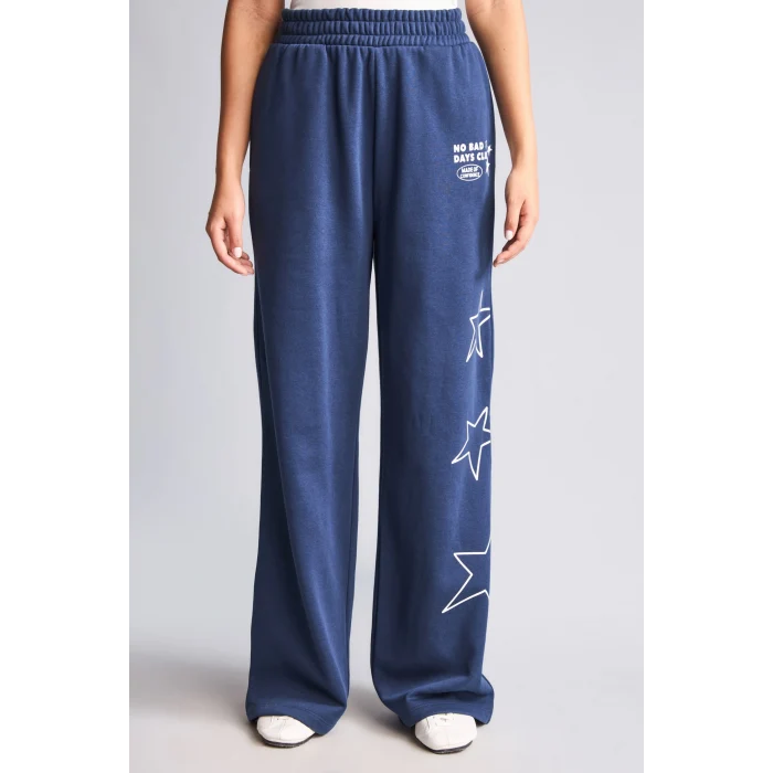 Defacto H4222AXNV241 Lacivert Wide Leg Yıldız Baskılı Kalın Kumaş Eşofman Altı