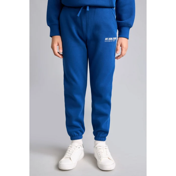 Defacto H9685A8BE842 Mavi Baskılı Lastikli Paça Kalın Kumaş Jogger Eşofman Altı Erkek Çocuk