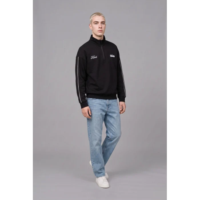 Defacto H4141AXBK81 Siyah Ford Motor Company Boxy Fıt Baskılı Kalın Sweatshirt