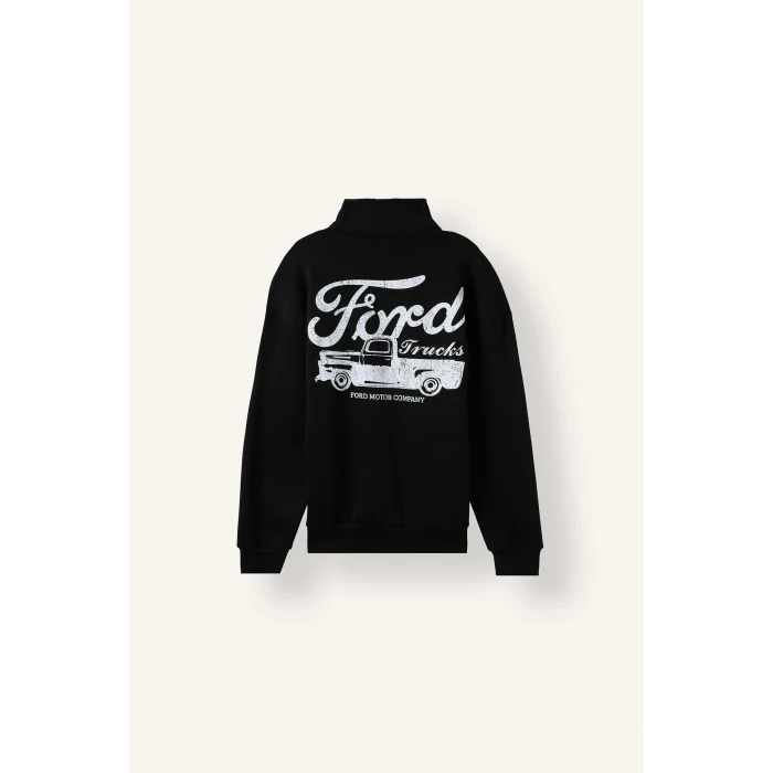 Defacto H4141AXBK81 Siyah Ford Motor Company Boxy Fıt Baskılı Kalın Sweatshirt
