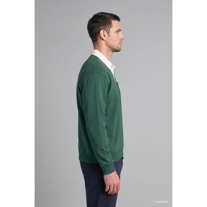 Defacto I3625AXGN149 Yeşil %100 Pamuk Relaxed Fit Kontrast Polo Yaka Cepli İnce Sweatshirt