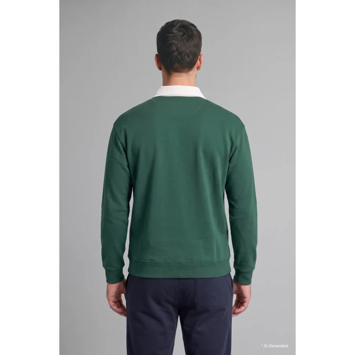 Defacto I3625AXGN149 Yeşil %100 Pamuk Relaxed Fit Kontrast Polo Yaka Cepli İnce Sweatshirt