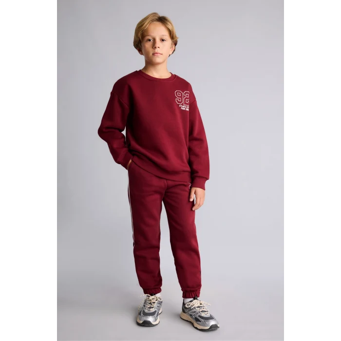 Defacto I6070A8BR248 Bordo Bisiklet Yaka Numara Baskılı İçi Yumuşak Tüylü Kalın Sweatshirt Erkek Çocuk