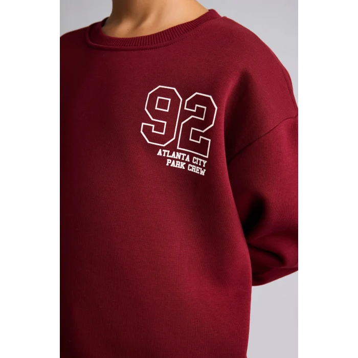 Defacto I6070A8BR248 Bordo Bisiklet Yaka Numara Baskılı İçi Yumuşak Tüylü Kalın Sweatshirt Erkek Çocuk