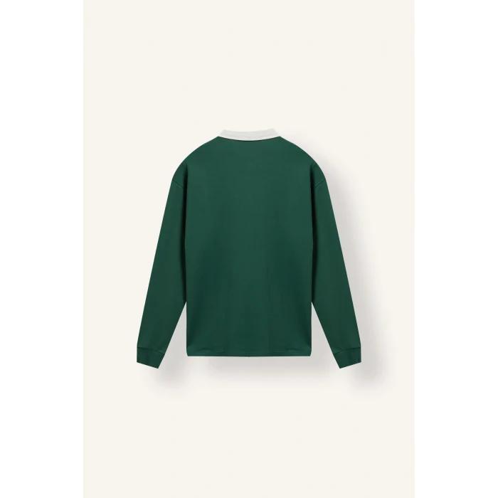 Defacto I3625AXGN149 Yeşil %100 Pamuk Relaxed Fit Kontrast Polo Yaka Cepli İnce Sweatshirt