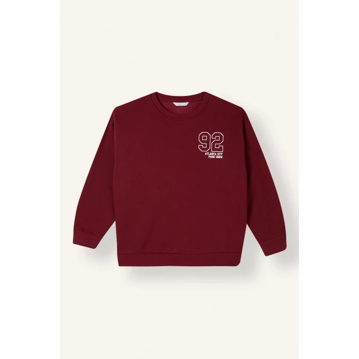 Defacto I6070A8BR248 Bordo Bisiklet Yaka Numara Baskılı İçi Yumuşak Tüylü Kalın Sweatshirt Erkek Çocuk