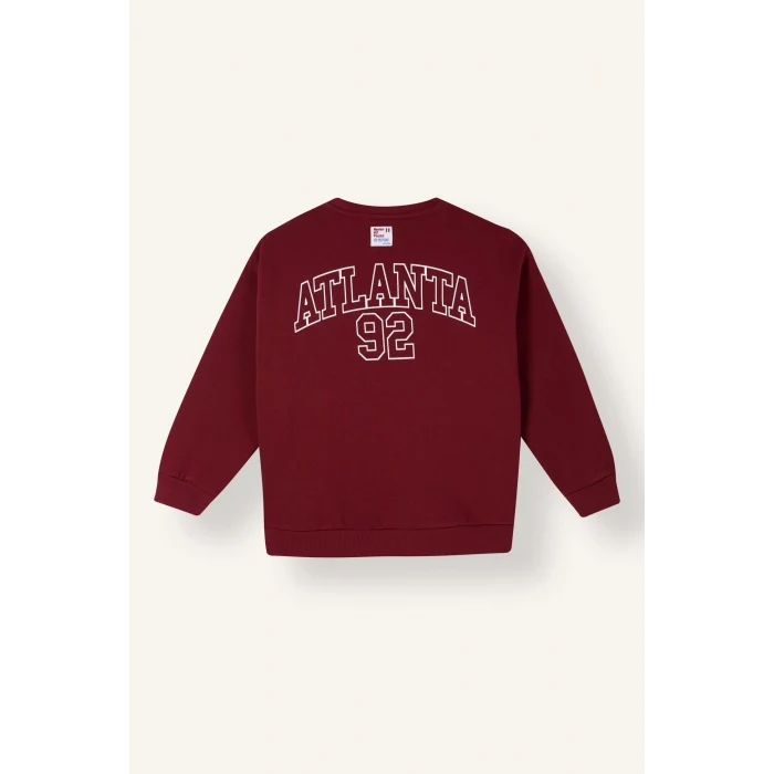 Defacto I6070A8BR248 Bordo Bisiklet Yaka Numara Baskılı İçi Yumuşak Tüylü Kalın Sweatshirt Erkek Çocuk