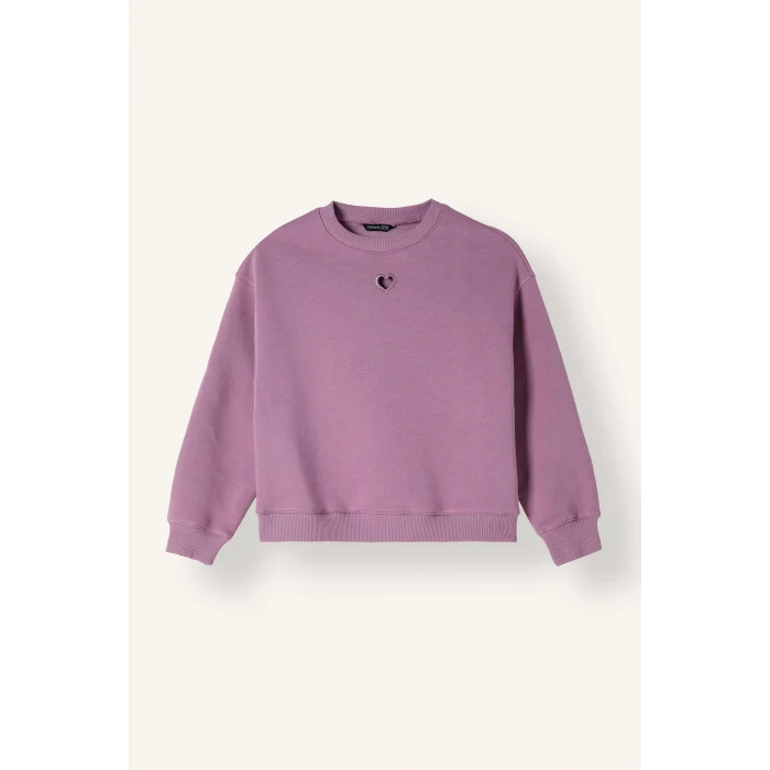 Defacto I6192A8PR237 Mor Relax Fit Bisiklet Yaka Kalp Pencereli Sweatshirt Kız Çocuk