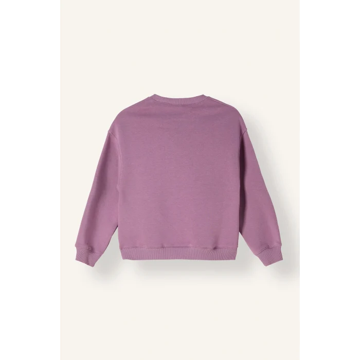 Defacto I6192A8PR237 Mor Relax Fit Bisiklet Yaka Kalp Pencereli Sweatshirt Kız Çocuk