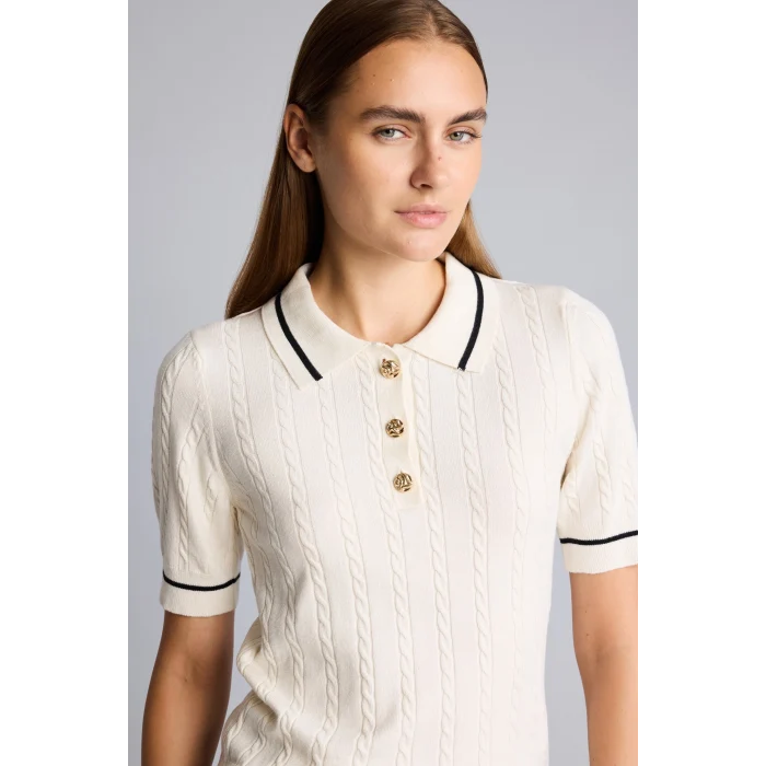 Defacto D9007AXER99 Ekru Kısa Kollu Fitilli Polo Yaka Basic Kazak