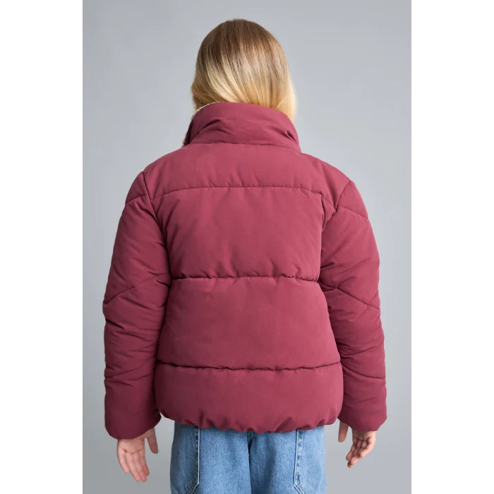 Defacto H8014A8BR170 Bordo Oversize Peluş Yaka İçi Detaylı Kapitone Fermuarlı Şişme Mont Kız Çocuk