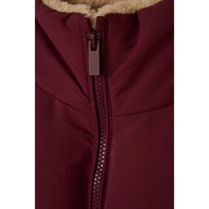 Defacto H8014A8BR170 Bordo Oversize Peluş Yaka İçi Detaylı Kapitone Fermuarlı Şişme Mont Kız Çocuk