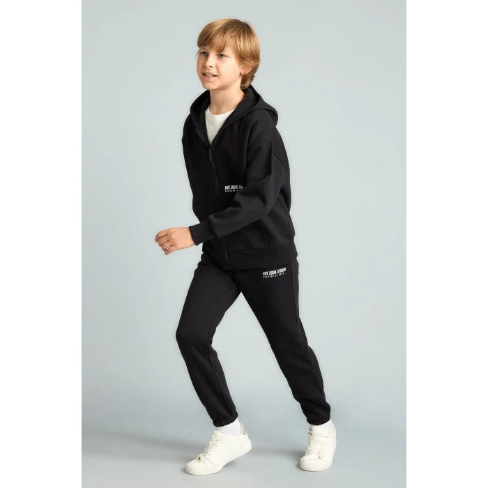 Defacto H9685A8BK81 Siyah Baskılı Lastikli Paça Kalın Kumaş Jogger Eşofman Altı Erkek Çocuk