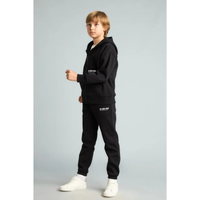 Defacto H9685A8BK81 Siyah Baskılı Lastikli Paça Kalın Kumaş Jogger Eşofman Altı Erkek Çocuk