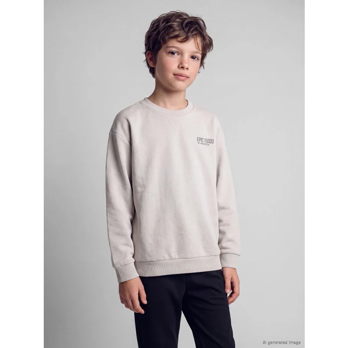 LCW Kids Gri Bisiklet Yaka Erkek Çocuk Kalın Sweatshirt