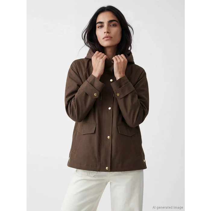 LCW Vision Kahverengi Kapüşonlu Oversize Kadın Yağmurluk