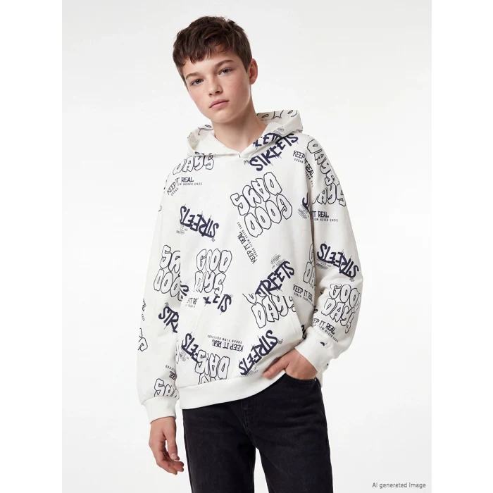 LCW Kids Ekru Kapüşonlu Erkek Çocuk Sweatshirt
