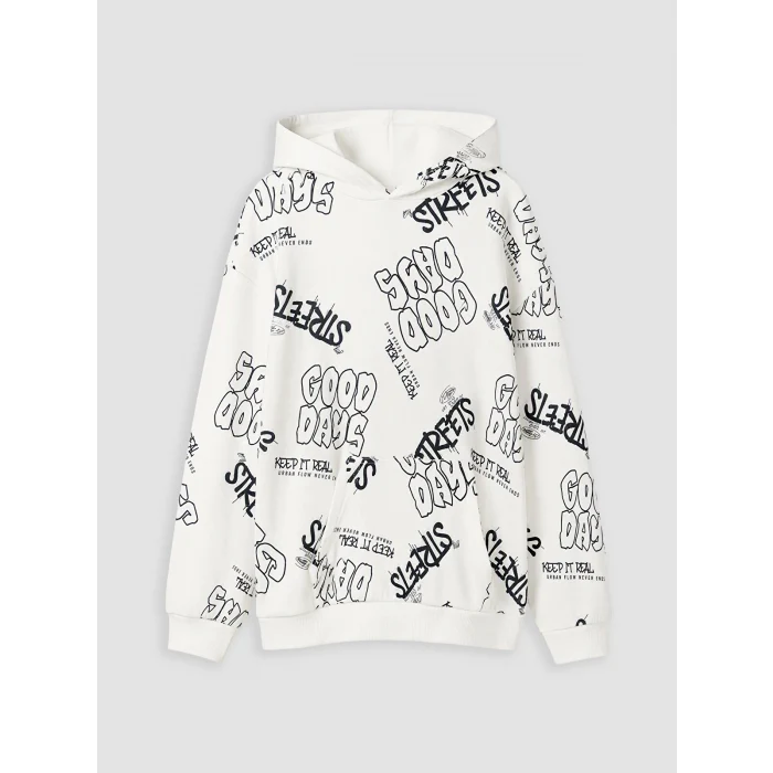 LCW Kids Ekru Kapüşonlu Erkek Çocuk Sweatshirt