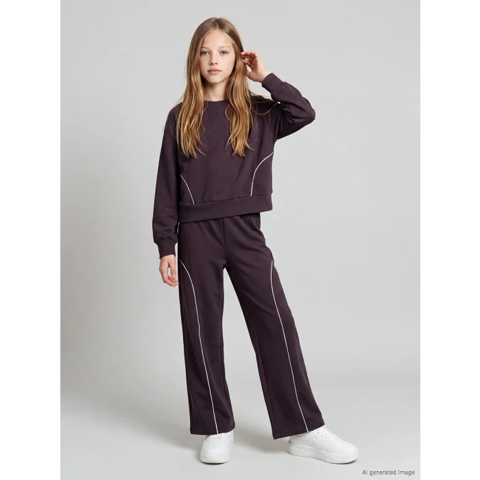 LCW Kids Mürdüm Bisiklet Yaka Kız Çocuk Soft Touch Eşofman Takım