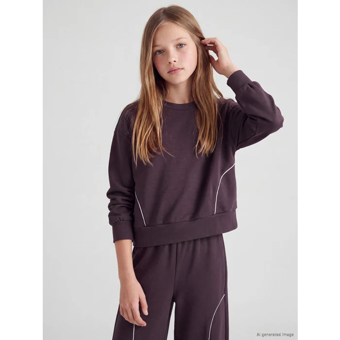 LCW Kids Mürdüm Bisiklet Yaka Kız Çocuk Soft Touch Eşofman Takım