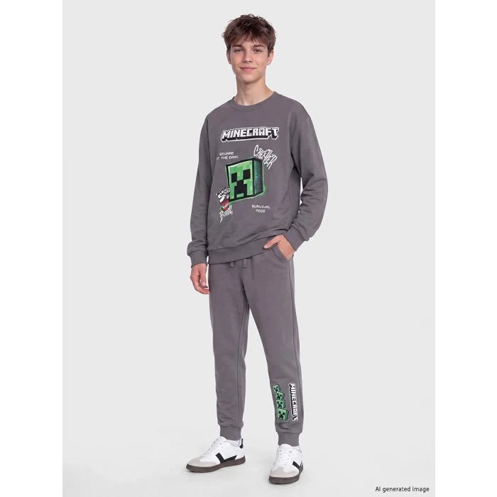 LCW Kids Gri Minecraft Baskılı Erkek Çocuk Jogger Eşofman Altı