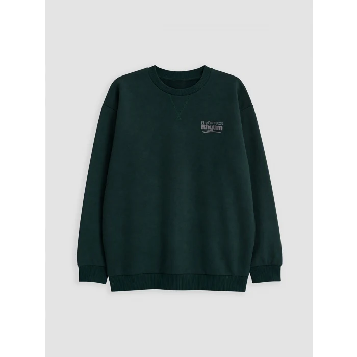 LCW Kids Yeşil Bisiklet Yaka Erkek Çocuk Kalın Sweatshirt