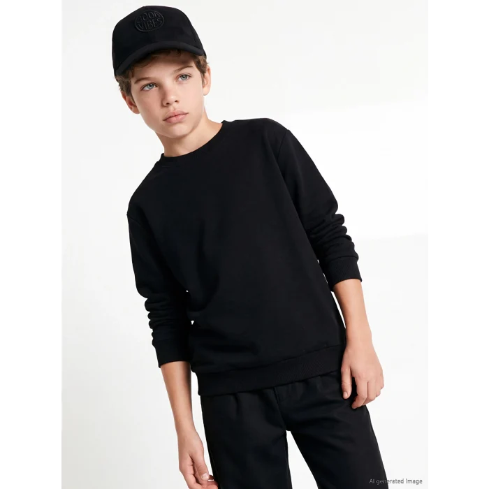 LCW Kids Siyah Bisiklet Yaka Erkek Çocuk Sweatshirt