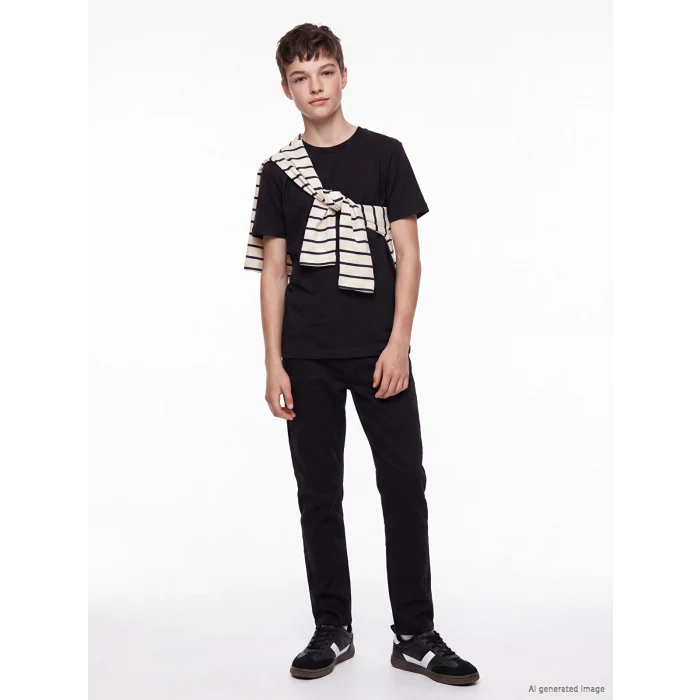 LCW Kids Siyah Slim Fit Erkek Çocuk Gabardin Pantolon