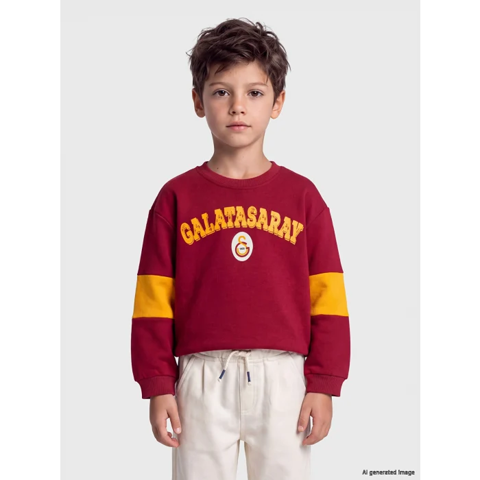 LCW Kids Kırmızı Galatasaray Baskılı Erkek Çocuk Kalın Sweatshirt