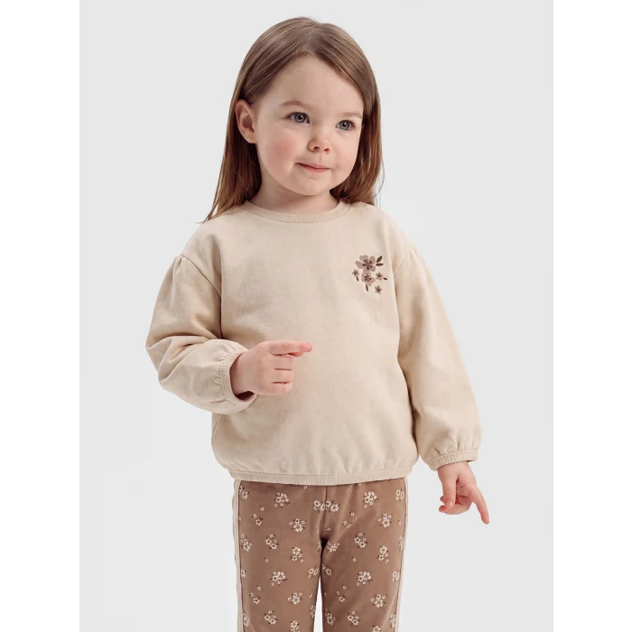 LCW baby Bej Çiçekli Kız Bebek Takım