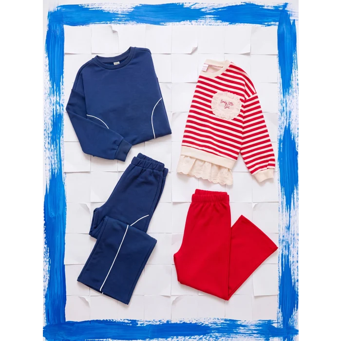 LCW Kids İndigo Bisiklet Yaka Kız Çocuk Soft Touch Eşofman Takım