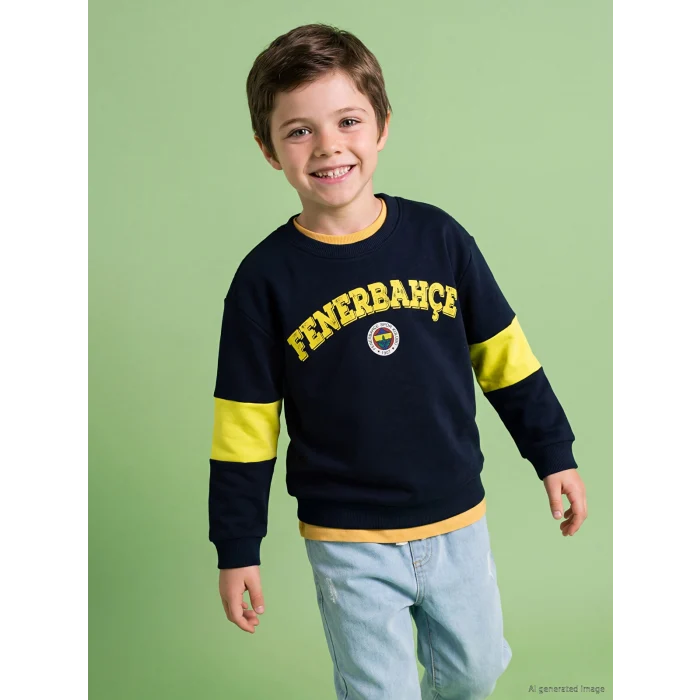 LCW Kids Lacivert Fenerbahçe Baskılı Erkek Çocuk Kalın Sweatshirt