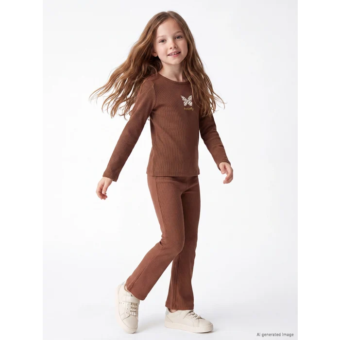 LCW Kids Ekru İspanyol Paça Kız Çocuk Fitilli Tayt 2li