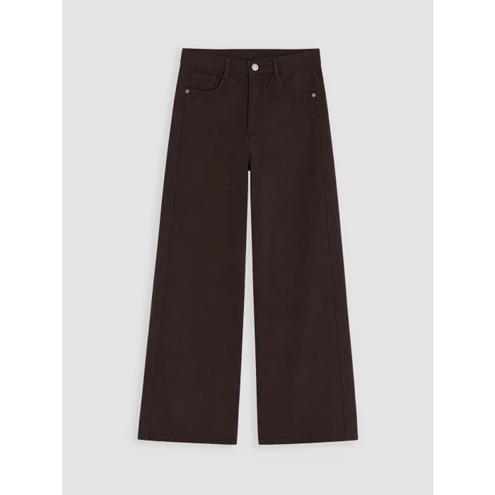 LCW Kids Kahverengi Wideleg Kız Çocuk Gabardin Pantolon