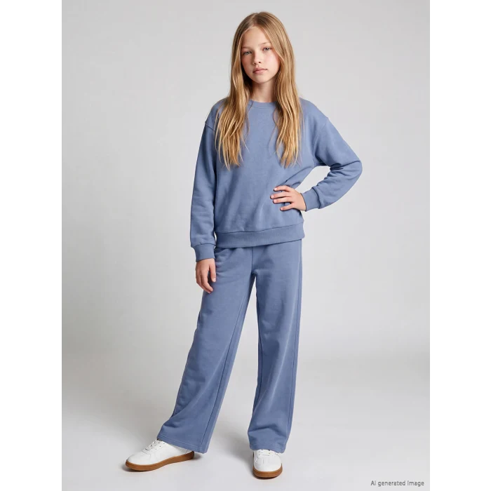 LCW Kids Mavi Bisiklet Yaka Kız Çocuk Eşofman Takım