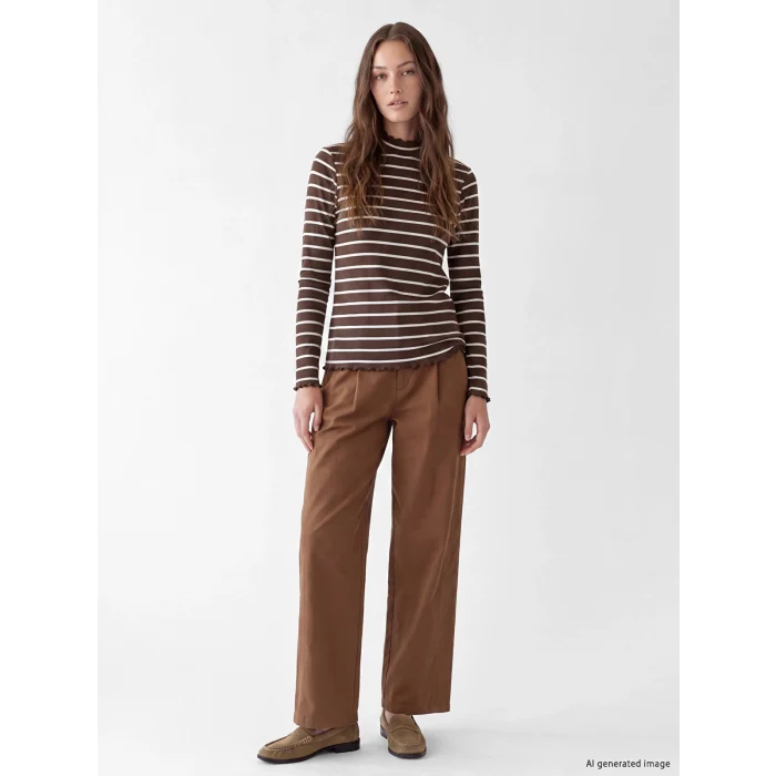 LCW Modest Ekru Dik Yaka Çizgili Kadın Body