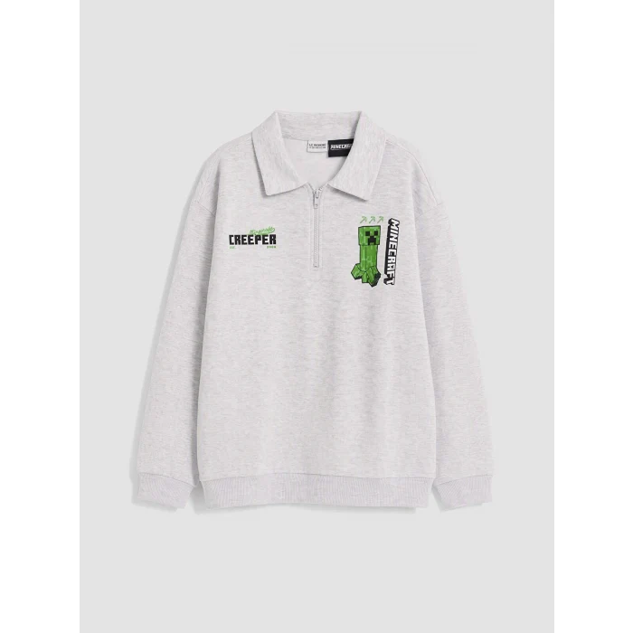 LCW Kids Gri Minecraft Baskılı Erkek Çocuk Sweatshirt