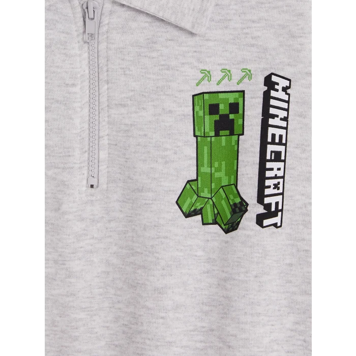 LCW Kids Gri Minecraft Baskılı Erkek Çocuk Sweatshirt