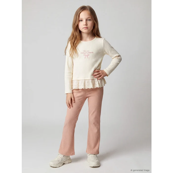 LCW Kids Ekru Bisiklet Yaka Kız Çocuk Takım