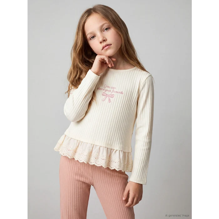 LCW Kids Ekru Bisiklet Yaka Kız Çocuk Takım