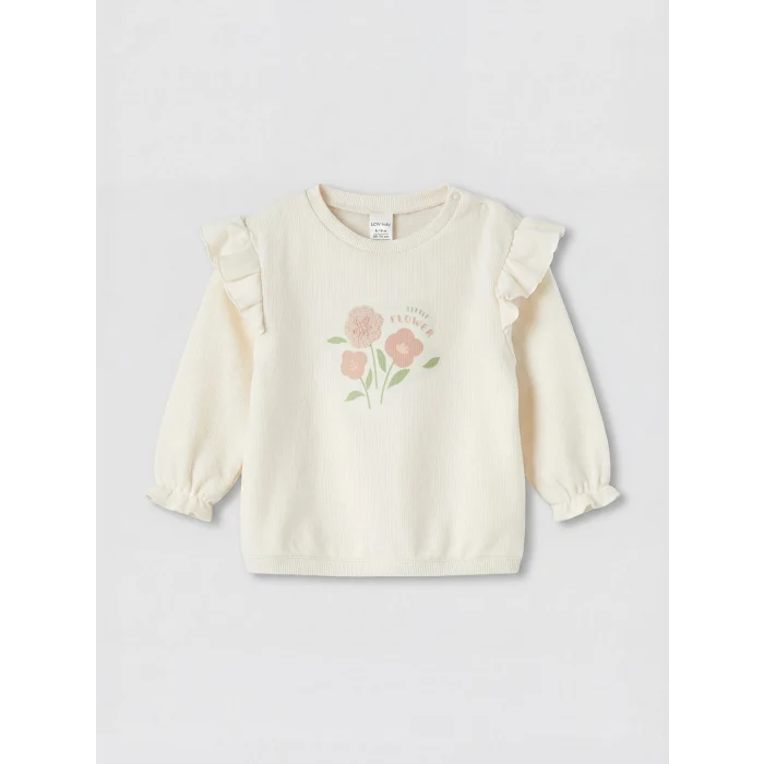 LCW baby Ekru Çiçek Baskılı Kız Bebek Takım