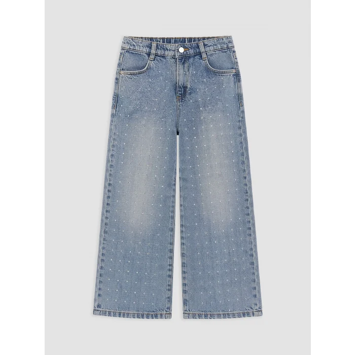 LCW Kids İndigo Taşlı Wideleg Kız Çocuk Jean Pantolon