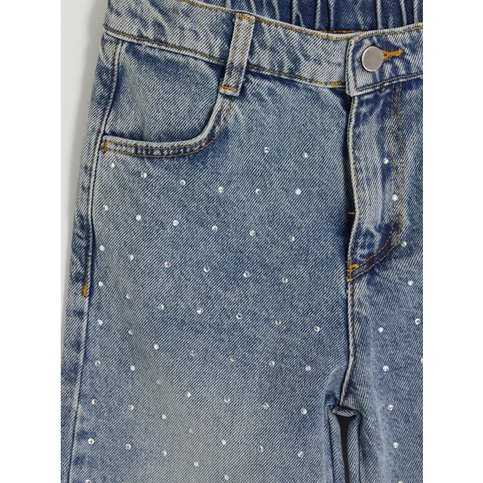 LCW Kids İndigo Taşlı Wideleg Kız Çocuk Jean Pantolon