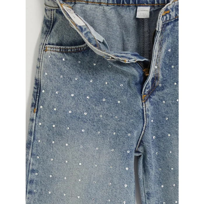 LCW Kids İndigo Taşlı Wideleg Kız Çocuk Jean Pantolon