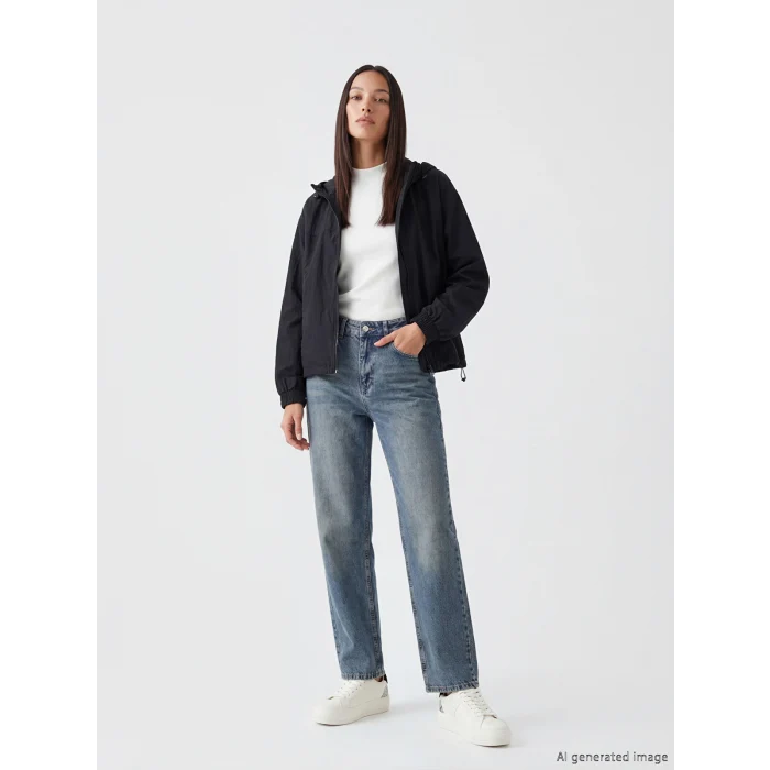 LCW EVERYDAY Siyah Kapüşonlu Oversize Kadın Yağmurluk