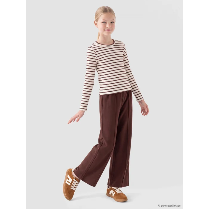 LCW Kids Bordo Beli Lastikli Geniş Paça Kız Çocuk Eşofman Altı