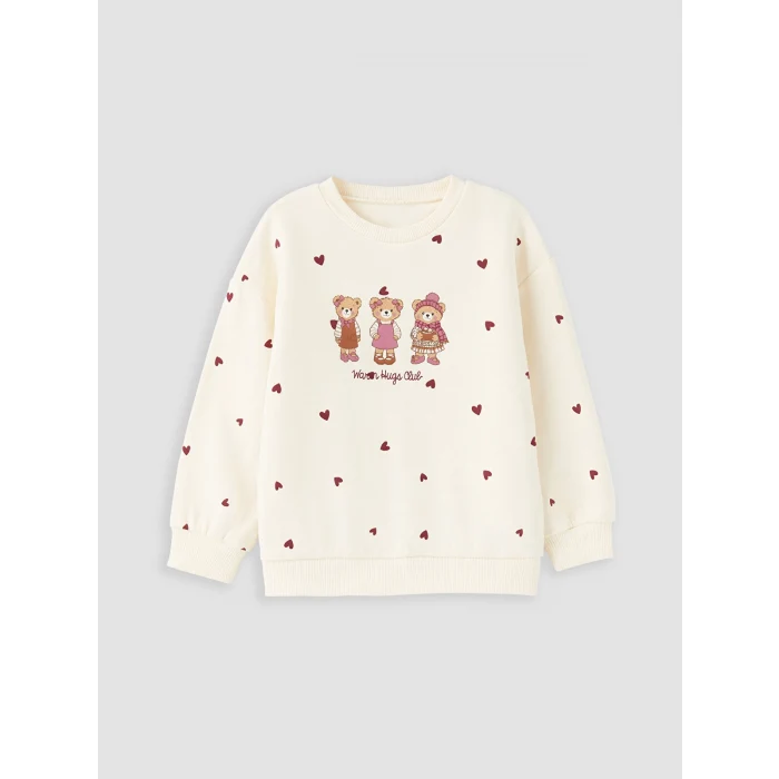 LCW Kids Ekru Baskılı Kız Çocuk Kalın Sweatshirt