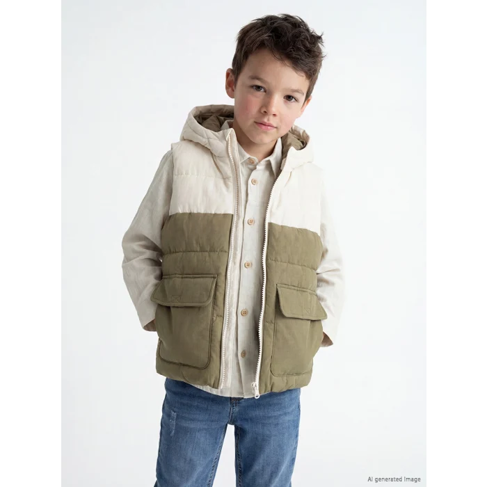 LCW Kids Bej Kapüşonlu Erkek Çocuk Şişme Yelek